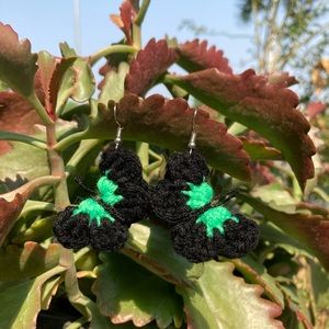 🎉HP🎉Handmade Crochet Neon Green Butterfly Earrings